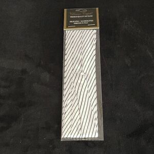 BRUNO CAPELO FASHION 3 PLEAT SATIN HAT BAND. WHITE-BLACK THIN STRIPE.